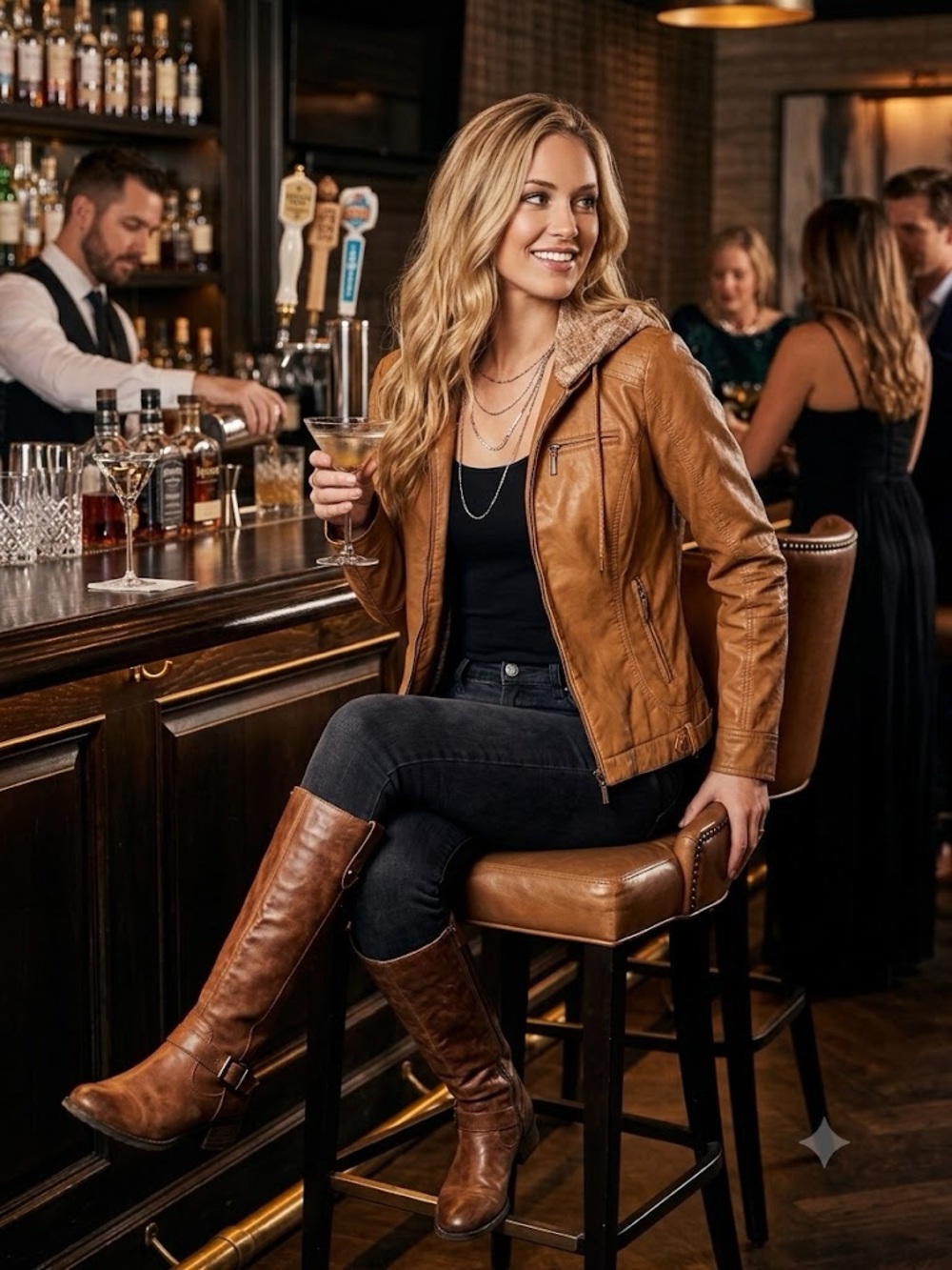 Jou Jou Chestnut Brown Faux-Leather Hooded Jacket